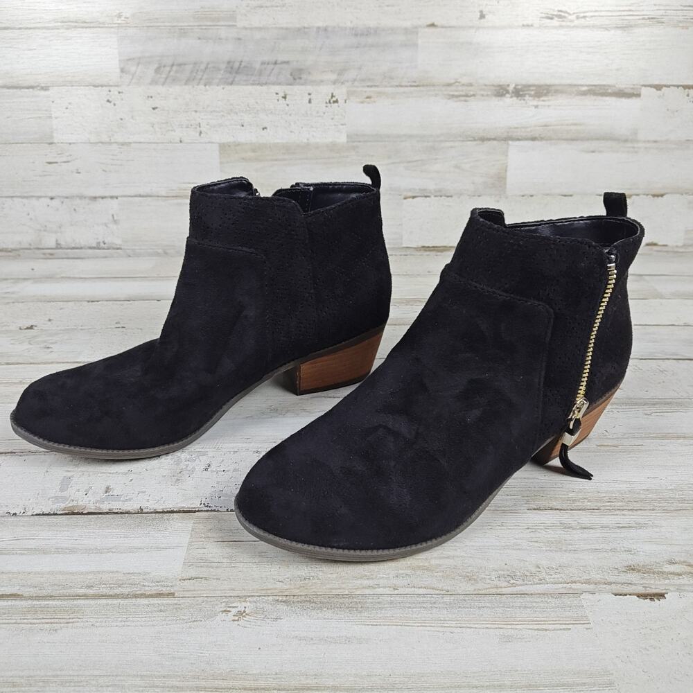 Dr Scholl's Brianna Women's 9M Black Microsuede Ankle Boots Western Zip Bootie